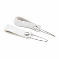 Slingshot pouch pull through tool — leather finger loop with wire band threader, 66mm